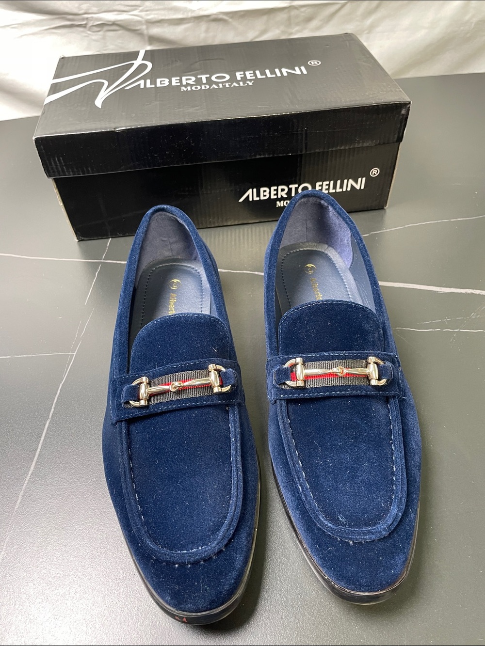 ALBERTO FELLINI MODA ITALY BLUE SUEDE LOAFERS FTL-09-152